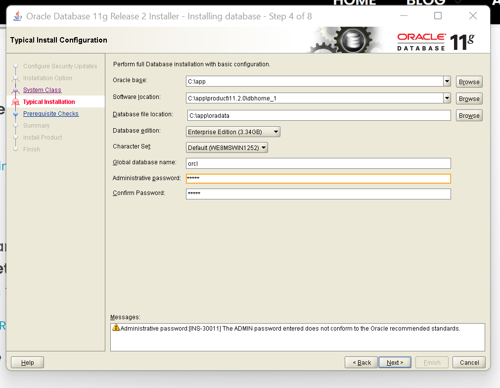 Oracle 11g R2 installation step 4