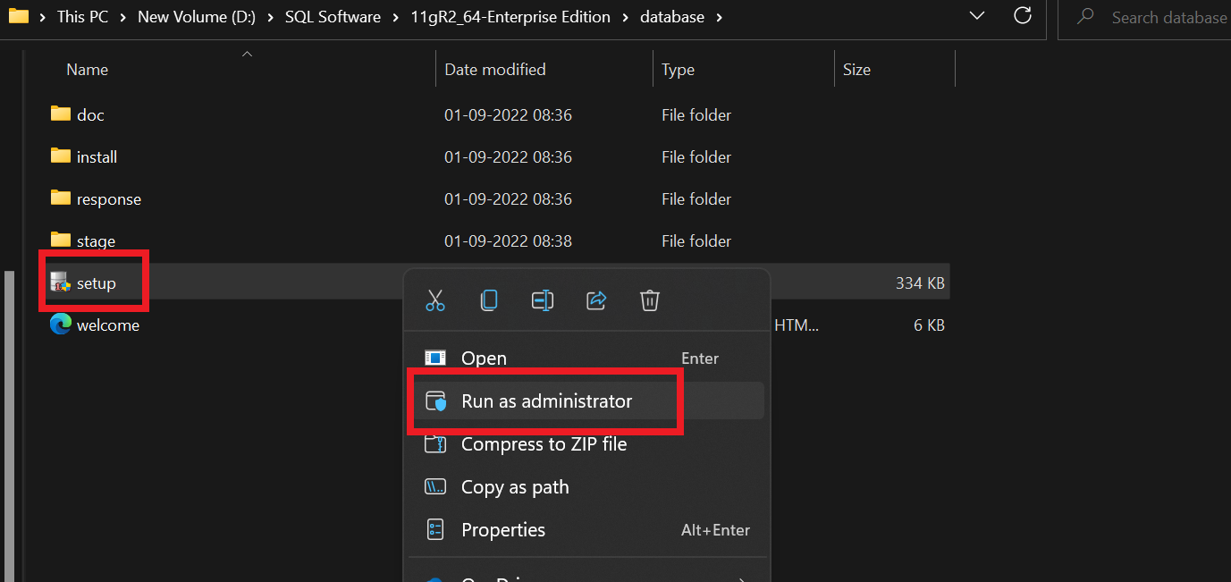 How to start the Oracle 11g R2 setup