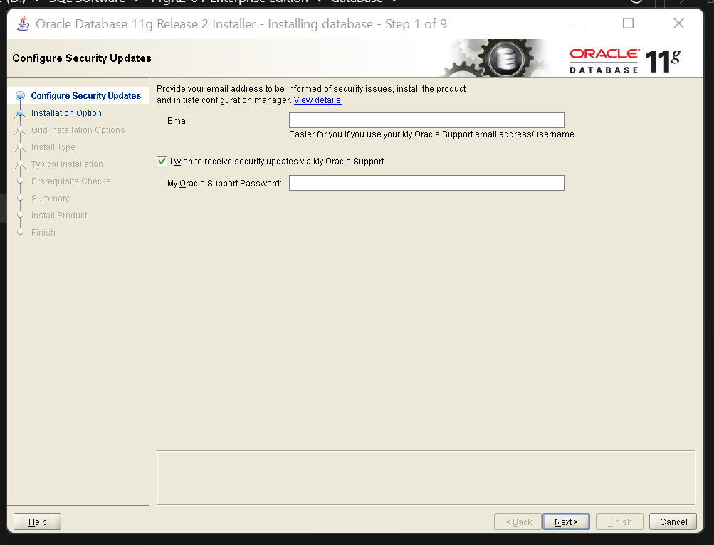 Oracle 11g R2 installation step 1